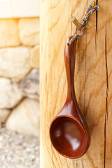 dipper, scoop, ladle or shovel hanged on wall in Korean temple