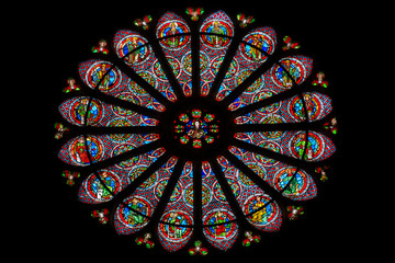 Detail of the rose window of the basilica of Saint-Remi. Reims, France