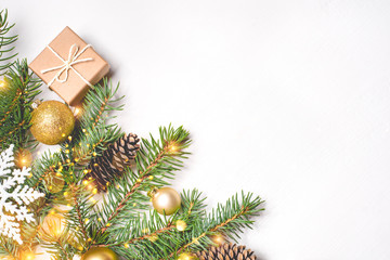 Christmas composition on white background with copy space for your text.