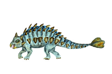 Dinosaur ankylosaurus on a white background, hand drawn watercolor.
