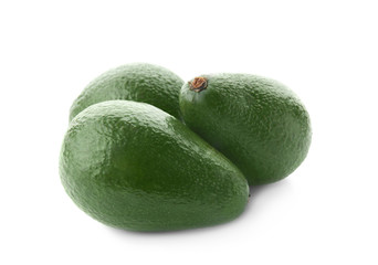 Ripe avocados on white background. Tropical fruit