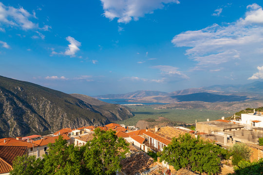 Valley of Amphissa in a summer day from Delphi town in Greece