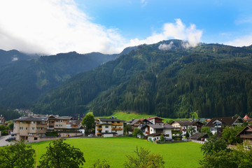 Fototapeta na wymiar Mayrhofen, a popular tourist destination in Zillertal, Tyrol, Austria in summer
