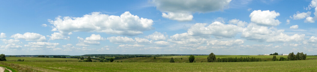 Fototapeta na wymiar Panorama. Beautiful landscape. Green field with clouds. Russia