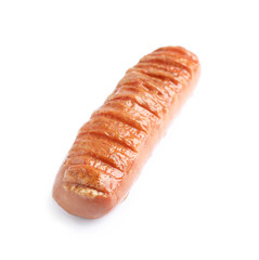 Delicious grilled sausage on white background. Barbecue food