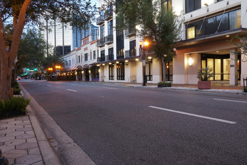 Fototapeta na wymiar Early morning at downtown business district in Orlando Florida USA.with buildings .