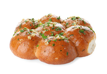 Traditional Ukrainian garlic bread (Pampushky) on white background