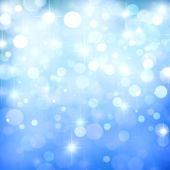 Blue Abstract Festive Background With Stars And Bokeh Lights