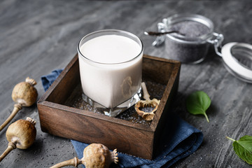 Healthy poppy seed milk, dairy free and calcium rich vegan drink