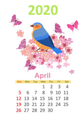 cute nature Calendar for 2020, april