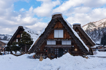 The historical village Shirakawa go in  winter, the world heritage of UNESCO in Japan.