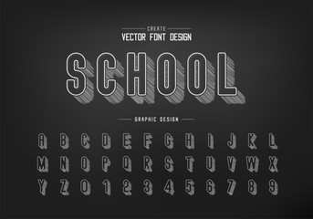 Pencil sketch shadow round font and alphabet vector, Chalk letter typeface and number design