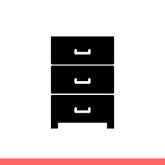 Drawer icon in flat isolated on white background, dresser vector illustration for web site or mobile app