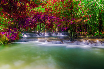  amazing of huay mae kamin waterfall in colorful autumn forest at Kanchanaburi, thailand