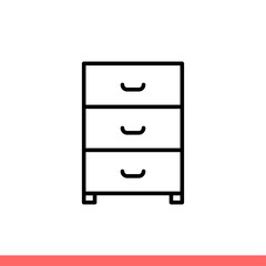 Drawer icon in flat isolated on white background, dresser vector illustration for web site or mobile app