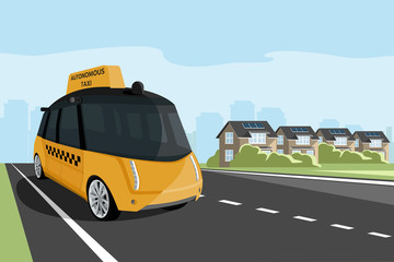 Obraz premium Autonomous self driving taxi. Vector illustration.