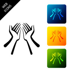 Hands icon isolated on white background. Set icons colorful square buttons. Vector Illustration
