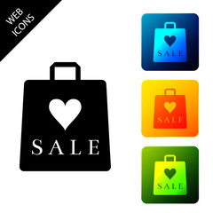 Shoping bag with an inscription Sale icon isolated on white background. Handbag sign. Woman bag icon. Female handbag sign. Set icons colorful square buttons. Vector Illustration