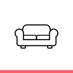 Sofa icon in flat isolated on white background, furniture vector illustration for web site or mobile app
