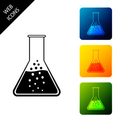 Test tube and flask - chemical laboratory test icon isolated on white background. Set icons colorful square buttons. Vector Illustration