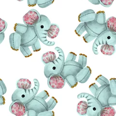 Tapeten Spielzeug-Elefant-Baby auf weißem Hintergrund, handgezeichnetes Aquarell, nahtloses Muster. © EllSan