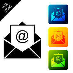 Mail and e-mail icon isolated on white background. Envelope symbol e-mail. Email message sign. Set icons colorful square buttons. Vector Illustration