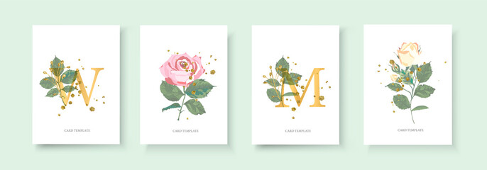 Wedding floral golden invitation card envelope save the date