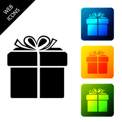 Gift box icon isolated on white background. Set icons colorful square buttons. Vector Illustration