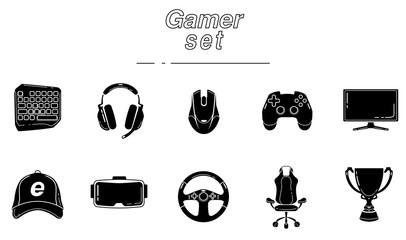 Gaming glyph icon set. Esports equipment. Computer Game devices. Silhouette symbols. Vector isolated illustration © Prostorina
