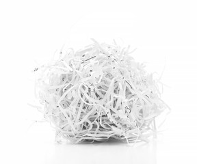 Shredded paper ball on white background