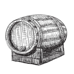 Hand drawn wooden oak barrel. Wine, whisky, beer sketch. Vintage vector illustration