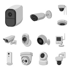 Isolated object of cctv and camera logo. Set of cctv and system vector icon for stock.