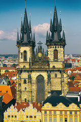 Fototapeta premium Church of Our Lady before Týn, is a gothic church and a dominant feature of the Old Town of Prague, Czech Republic