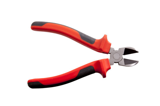 close up of wire cutter on white background
