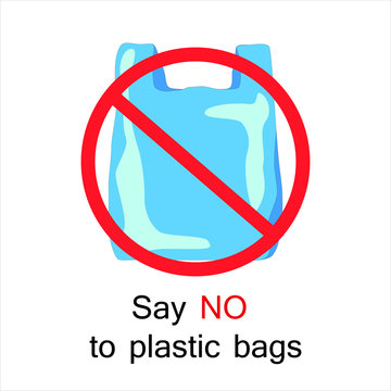 Pollution problem concept. Say no to plastic bags, bring your own textile bag.