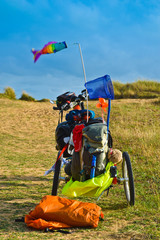 man with kite in green field
