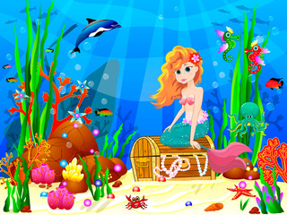Little Mermaid among the inhabitants of the underwater world 1