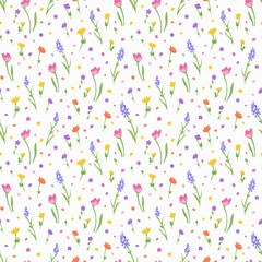 Fototapeta na wymiar Cute Flower Pattern. Endless Background. Seamless