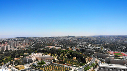 Jerusalem center with kneset parlament Aerial Flying over Jerusalem center with kneset parlament 