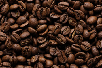 roasted coffee beans background. close up