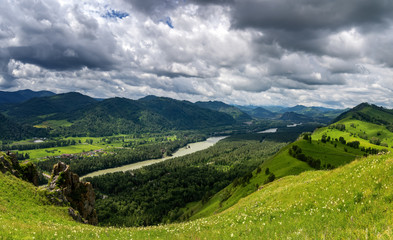 mountain panorama of the Bloody finger in Altai, Russia, June