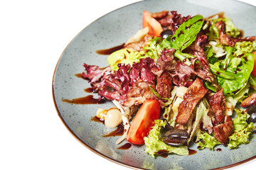 Salad with beef on a white background