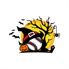 Baseball Halloween Tree Moon Logo