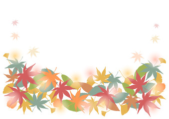 もみじやイチョウの落ち葉のフレームイラスト