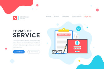 Terms of service. Policy, license agreement, GDPR, terms of use, ToS concept. Modern flat design graphic elements for web banner, landing page template, website. Vector illustration