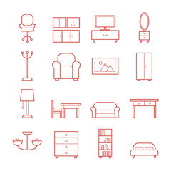 Set of modern furniture vector outline icons. Line icons for web, print, mobile apps design