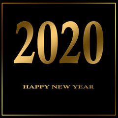 New Year 2020 greeting card. 2020 golden New Year sign on dark background. Illustration of happy new year 2020