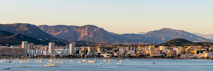 panoramic view of Ajaccio, Corsica, in the evening light
