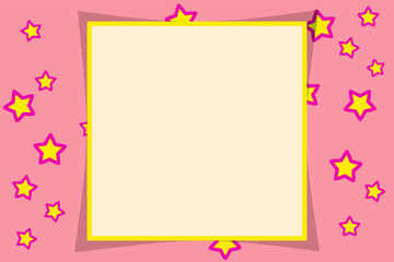 Pink vector photo frame on a pink background with stars and spirals. Nice and pretty. Suitable for children and adults.