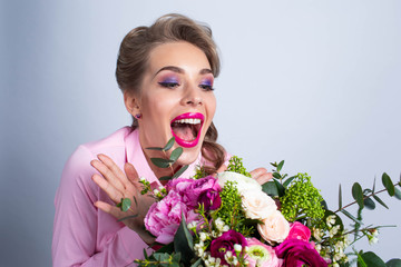 Woman happy and excited of flowers